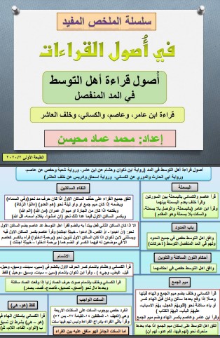 سلسلة الملخص المفيد في أصول القراءات – أصول قراءة أهل التوسط في المد المنفصل